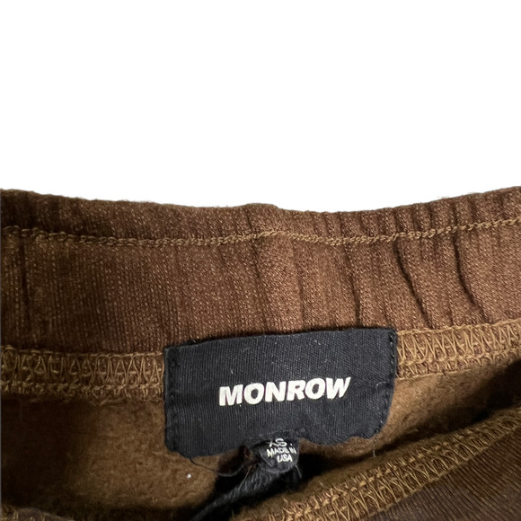 Monrow Women's Jogger Pants Drawstring Brown Loose Tapered Cotton High Rise XS - Picture 2 of 8